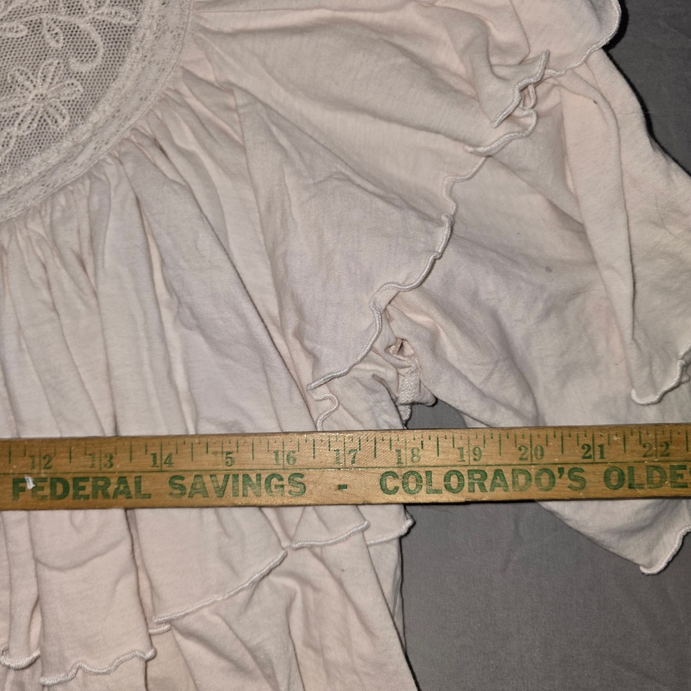 Free People Rose Party Tea Ruffle Blouse Small Ivory Embroidered Tiered Boho Top - Picture 9 of 9